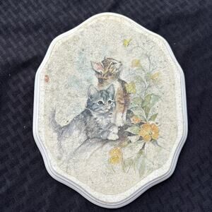 Vtg Signed Paul Whitney Hunter 2 Kittens Cats Plaque Crystalline Druzy Overlay